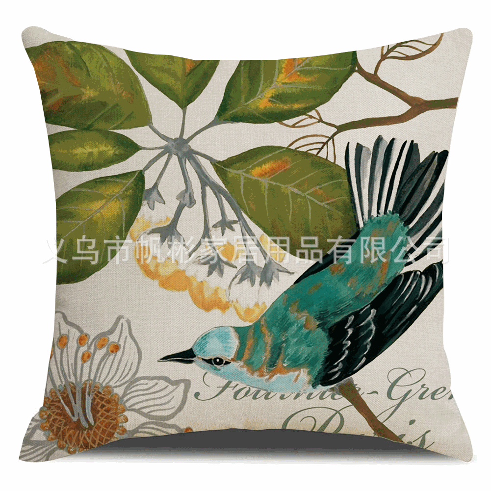 Flower And Bird Asian Botanical Drawings Cotton And Linen Cushion Covers