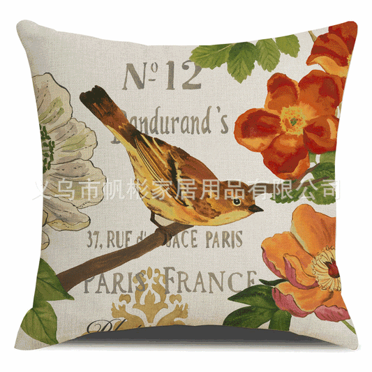 Flower And Bird Asian Botanical Drawings Cotton And Linen Cushion Covers