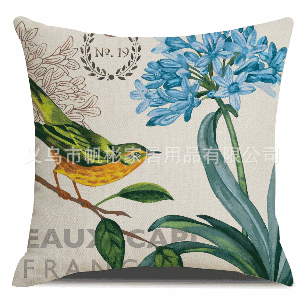 Flower And Bird Asian Botanical Drawings Cotton And Linen Cushion Covers