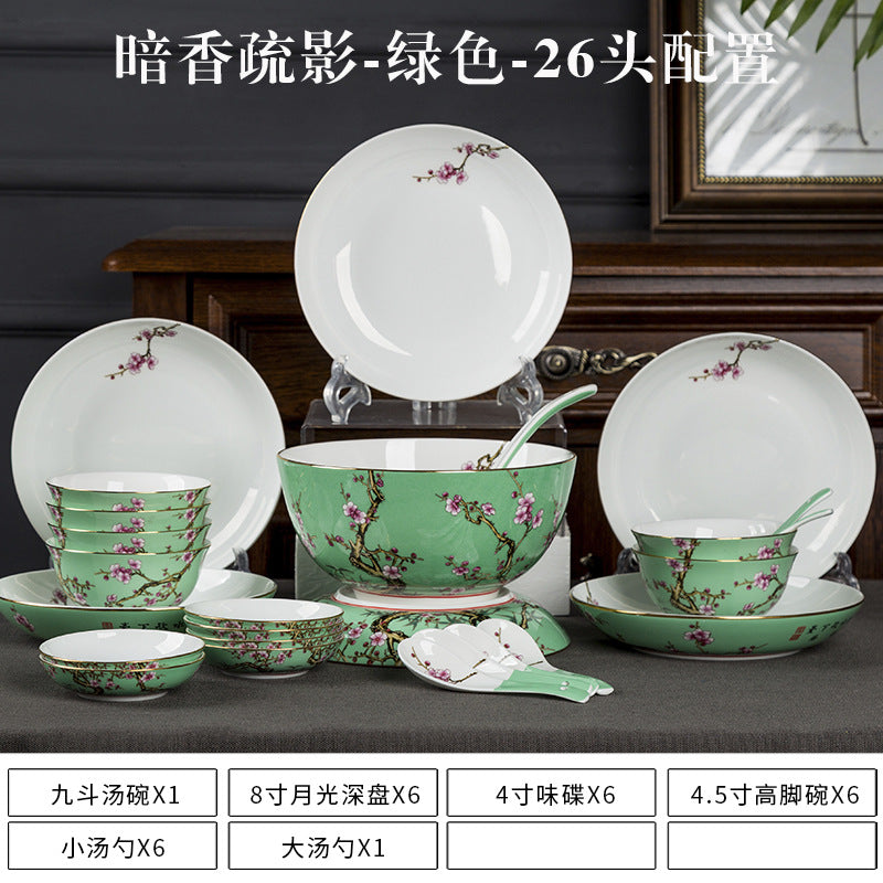 Luxury 26-Piece Handmade Bone China Enamel Chinese Dinnerware Gift Box Set for Six