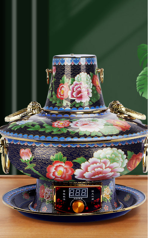 Limited Collection: Mandarin Cloisonne Copper Hot Pot with Modern Electrical Plug-In