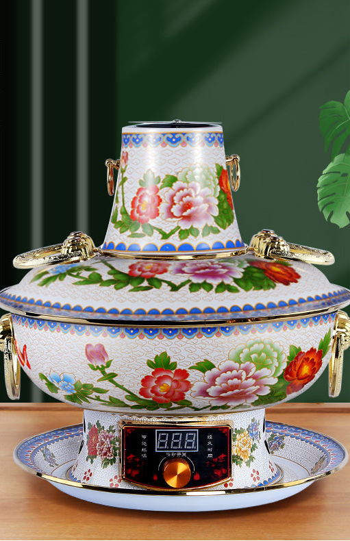 Limited Collection: Mandarin Cloisonne Copper Hot Pot with Modern Electrical Plug-In