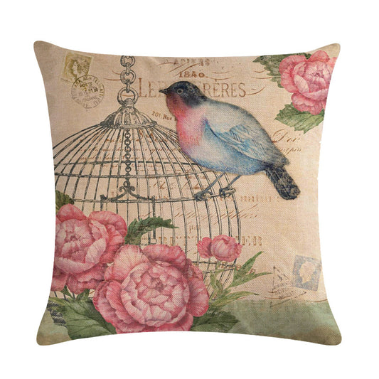 Aviary with Magpie Robin and Botanical Linen Cushion Covers