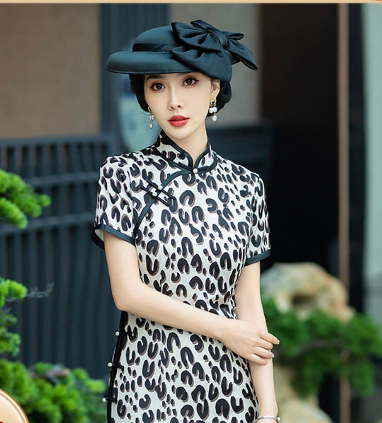 Leopard Print Silk Long Cheongsam