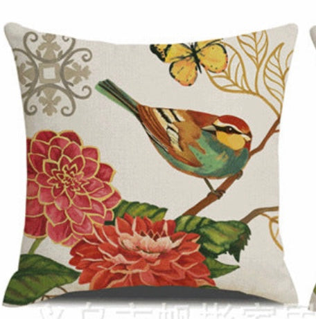 Flower And Bird Asian Botanical Drawings Cotton And Linen Cushion Covers