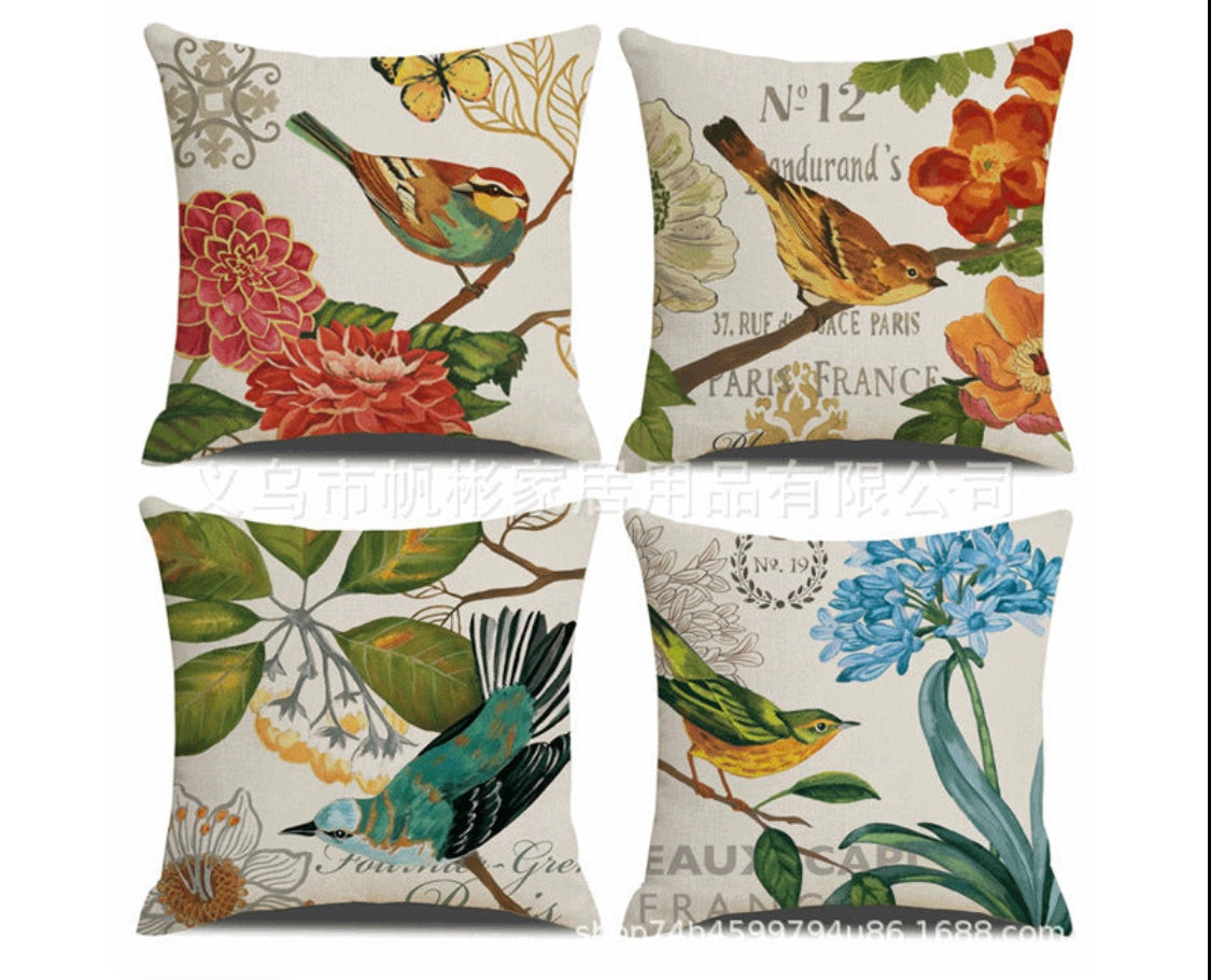 Flower And Bird Asian Botanical Drawings Cotton And Linen Cushion Covers