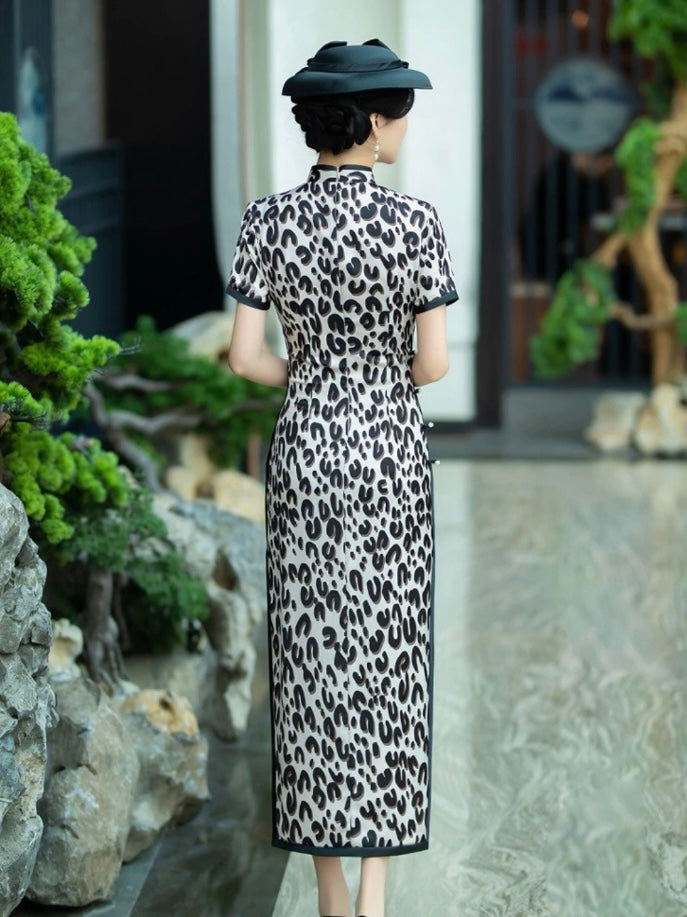 Leopard Print Silk Long Cheongsam