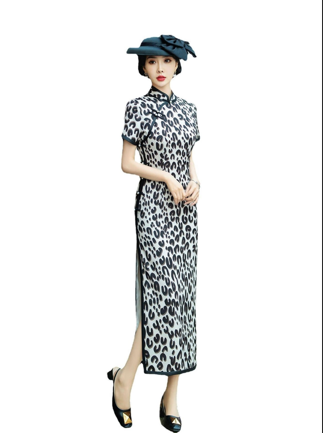 Leopard Print Silk Long Cheongsam