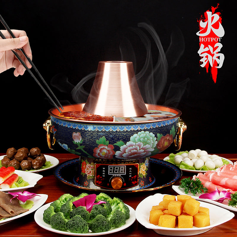 Limited Collection: Mandarin Cloisonne Copper Hot Pot with Modern Electrical Plug-In