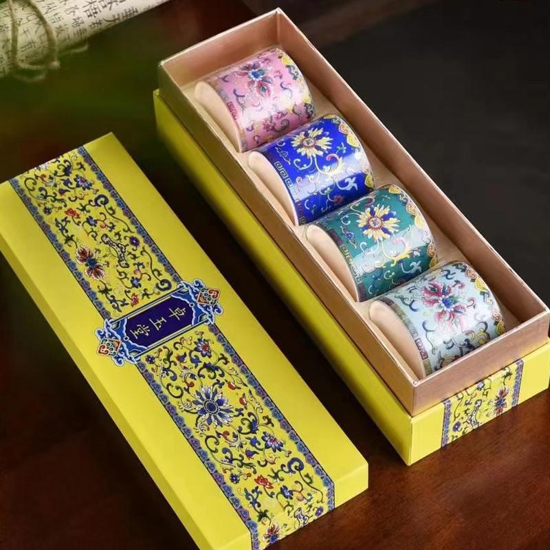 Palace Style Enamel Colourful Ceramic Tea Cup Sets in Gift Box