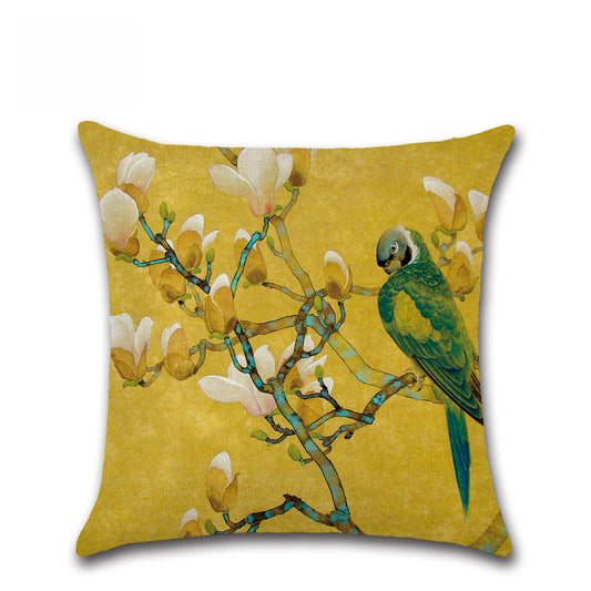 Parrot Series: Flower And Parrots Linen Cushion Covers