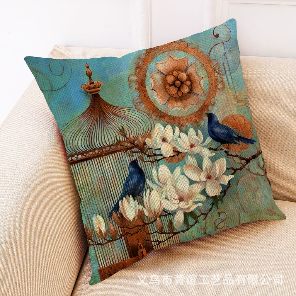 Aviary, Blue Birds, and Flower Tree Pattern Soft Velvet Cushion Covers