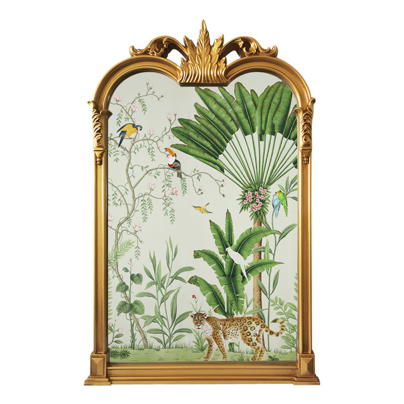 Flower And Bird Jungle Peacock Decorative Painting with Gold Frame.