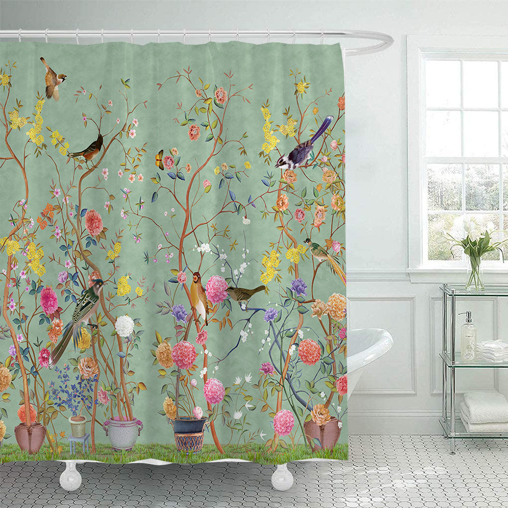 Chinoiserie Romantic Flowers Shower Curtain