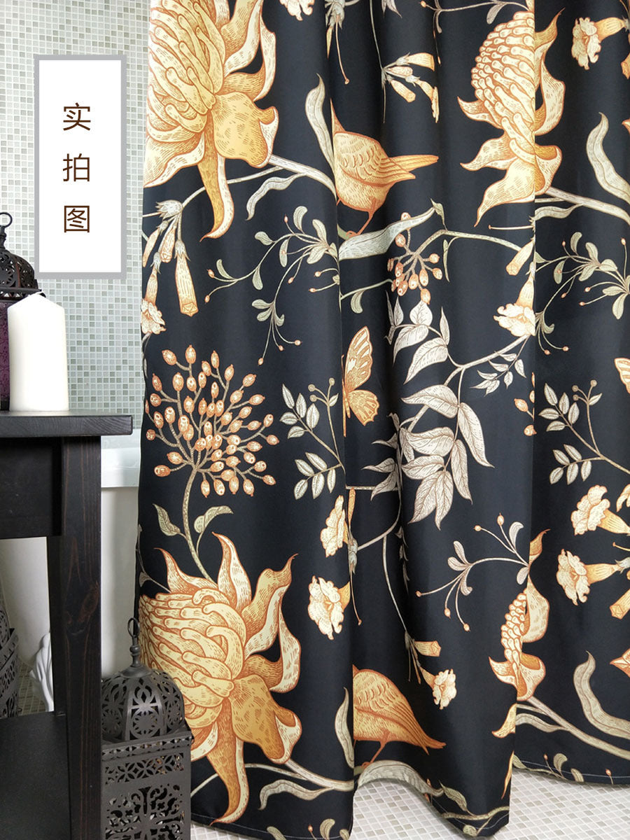 Chinoiserie Butterfly Bird Yellow Black Shower Curtain