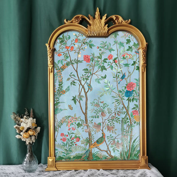 Flower And Bird Jungle Peacock Decorative Painting with Gold Frame.