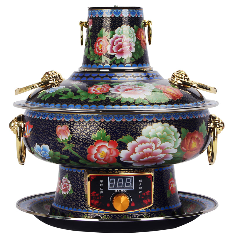 Limited Collection: Mandarin Cloisonne Copper Hot Pot with Modern Electrical Plug-In