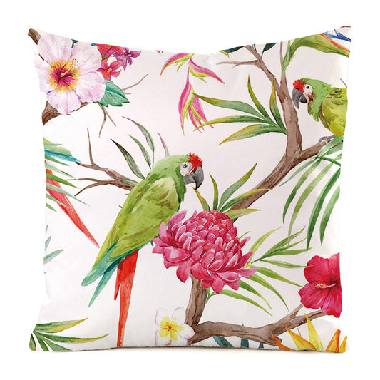 Parrot Series: Gorgeous Satin Cushion Covers with Tropical Flowers